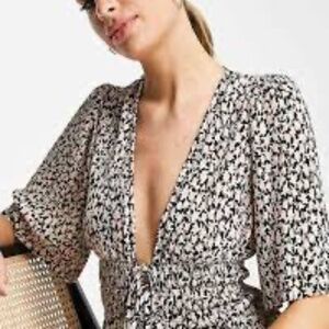 Plunge neck with tie midi dress